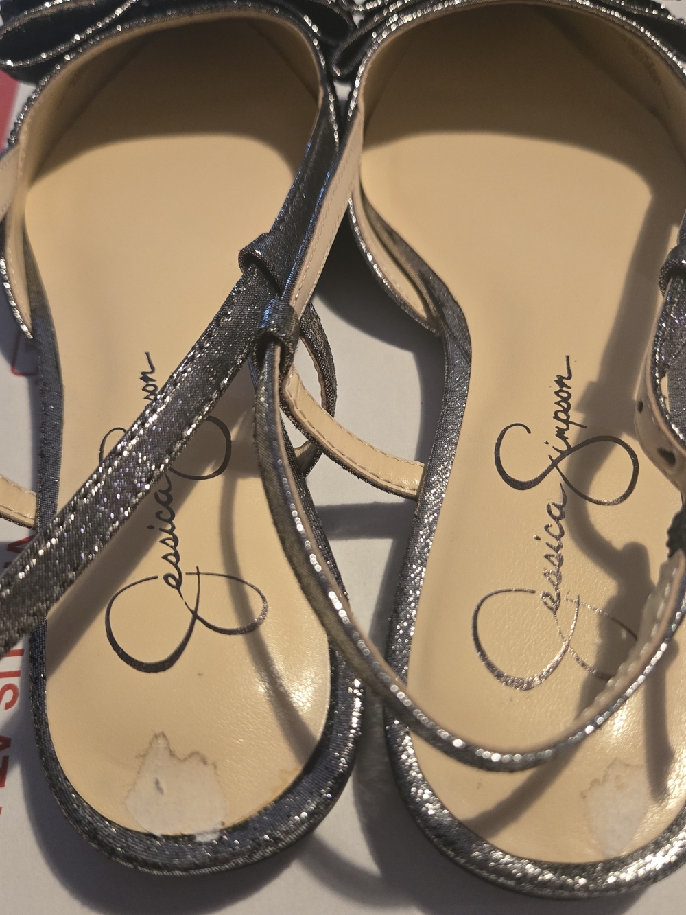Jessica Simpson Metallic Silver Pointed Bow Slingback Flats - Picture 4 of 5